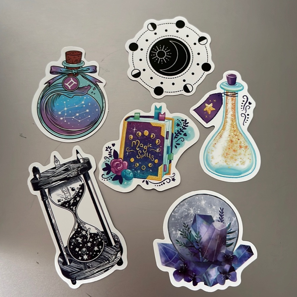 Set of 6 Magic Potion, Crystal Ball & More Witchy Waterproof Stickers